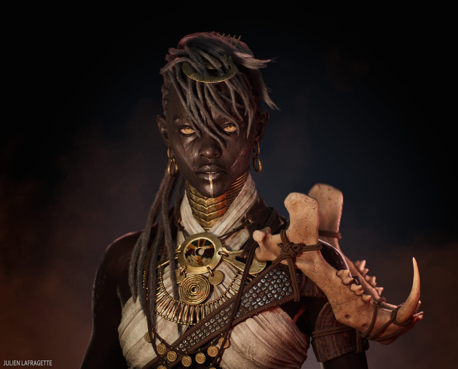 A Bold African Warrior Rendered in 3D with ZBrush & Substance 3D Painter
