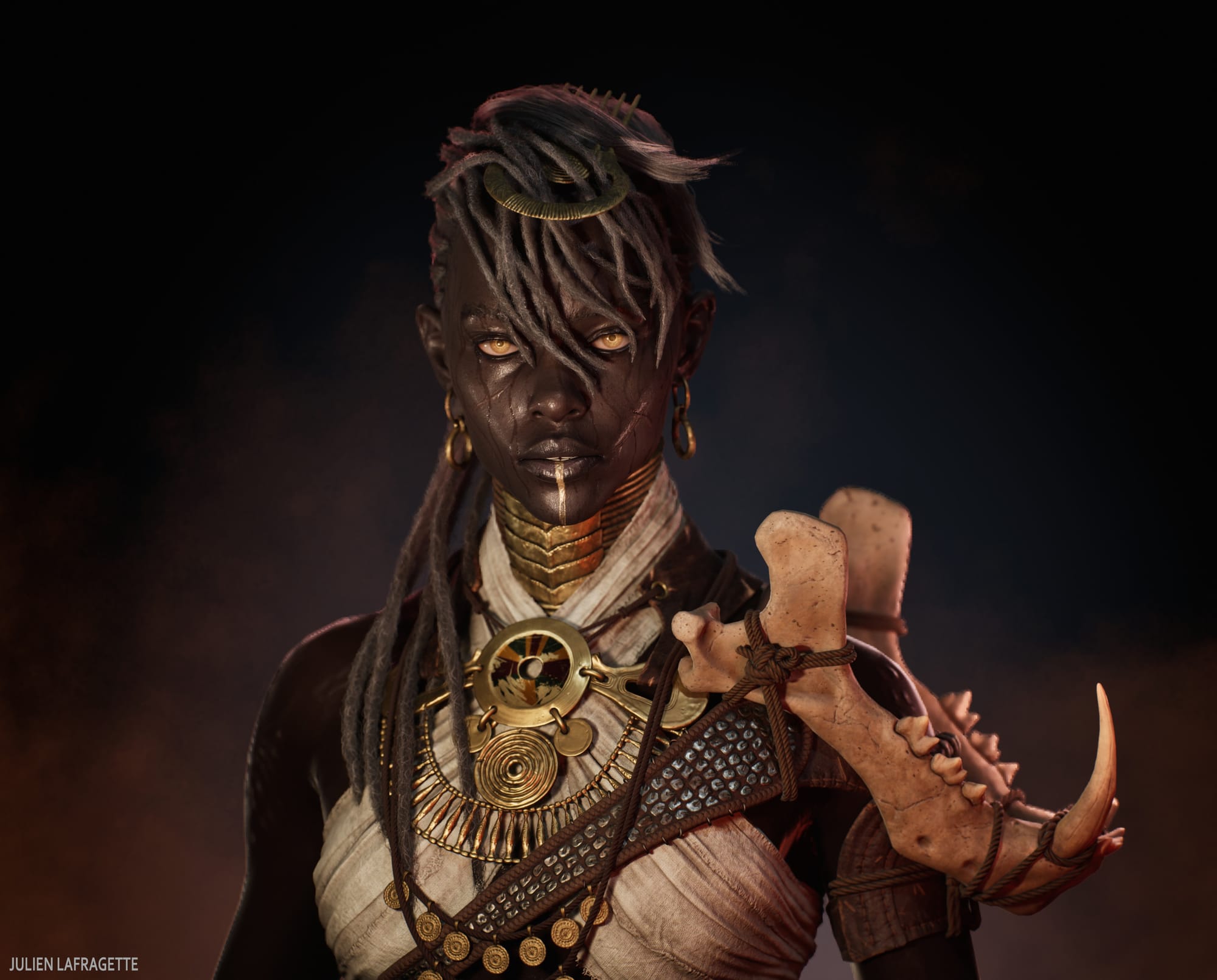 A Bold African Warrior Rendered in 3D with ZBrush & Substance 3D Painter
