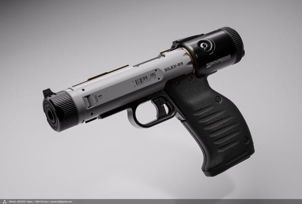 Semi Futuristic 3D Cyberpunk Gun Design, The SileX-R9 by Michal Kalisz